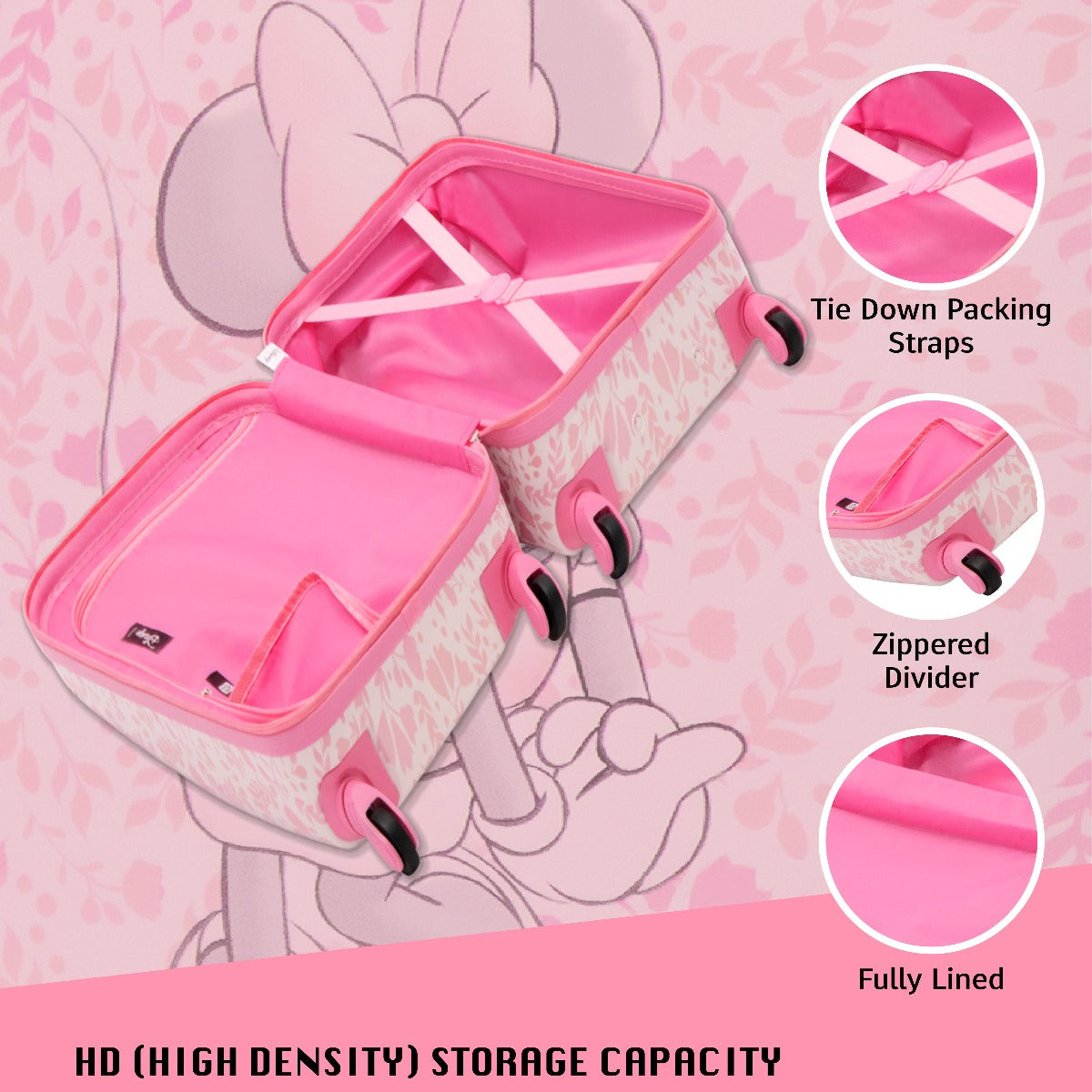 Disney Ful Minnie Mouse Floral Pink Hardside Spinner Luggage - 20.5" Carry Suitcase for Kids