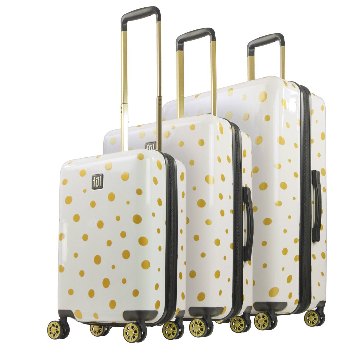 Ful Impulse Mixed Dots Hardsided Spinners suitcase 3 piece luggage set white gold detail polka dots