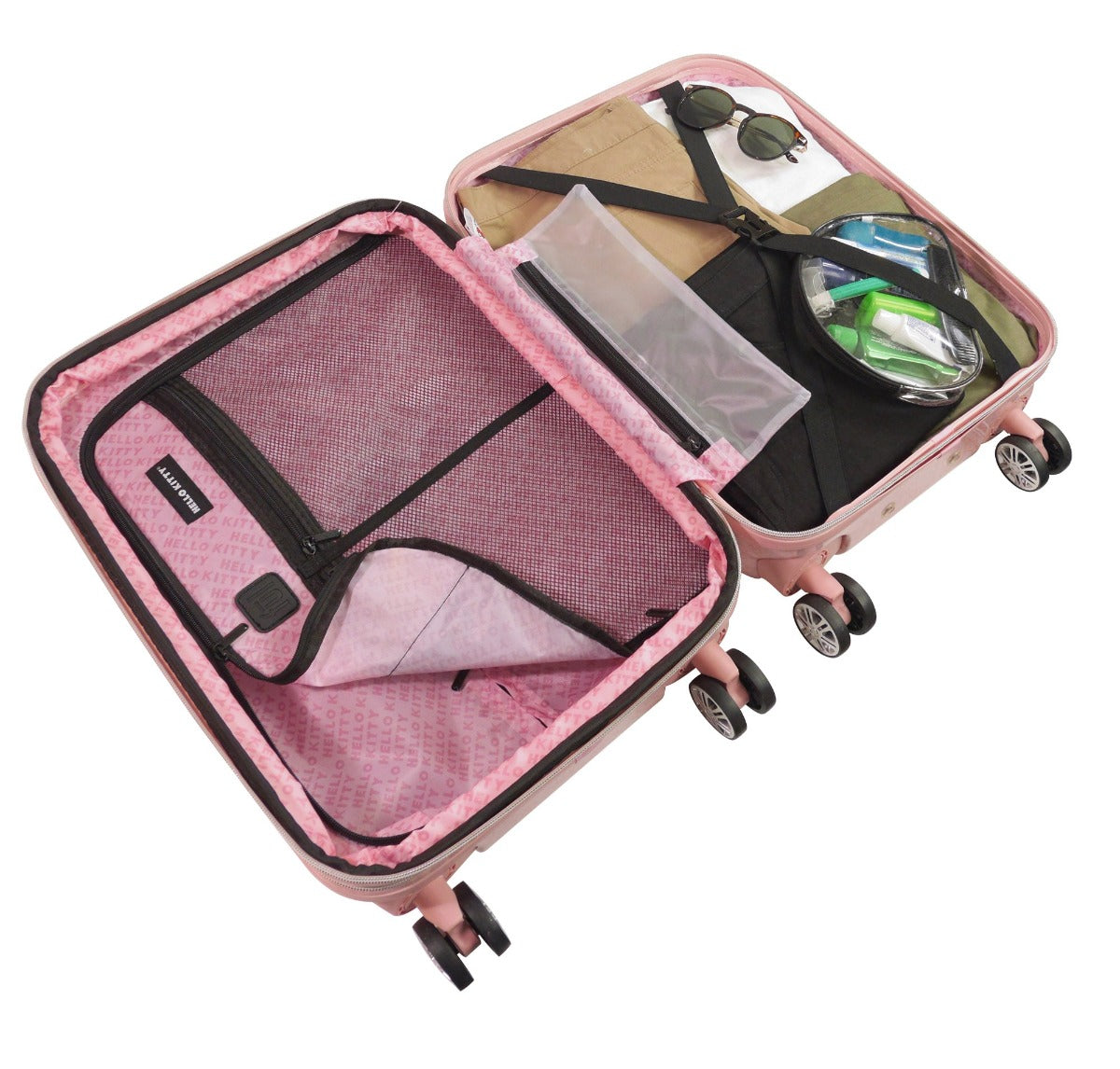 Hello Kitty Pose All Over Print 25.5" Hardsided Checked Luggage Pink Spinner suitcase Interior