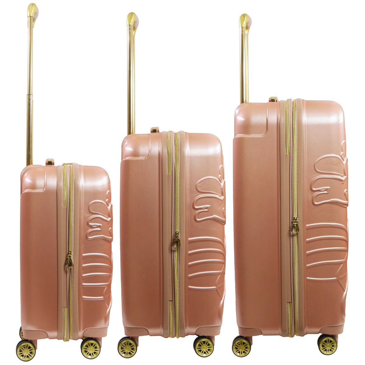 Disney Running Mickey Mouse 3 piece Luggage Hardsided Spinner Suitcase Set Rose Gold 22 inch 26 inch 30.5 inch 8 360 degree stable wheels