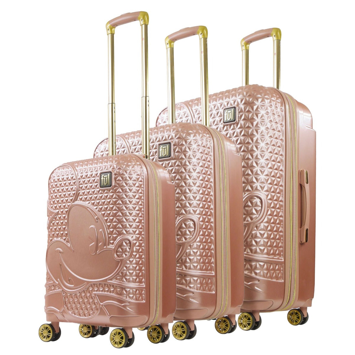Adult Disney Mickey Mouse Hard Rolling Spinner Suitcases 3 Piece Luggage Set Rose Gold