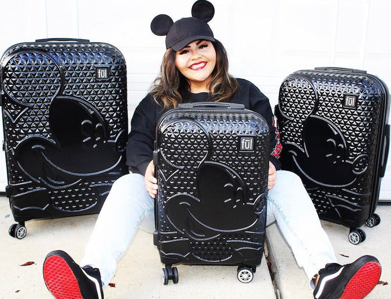 Best Disney Themed Luggage Set Of 2024   Disney Mickey Mouse Texture Logo Black 3 Pc Luggage Set 