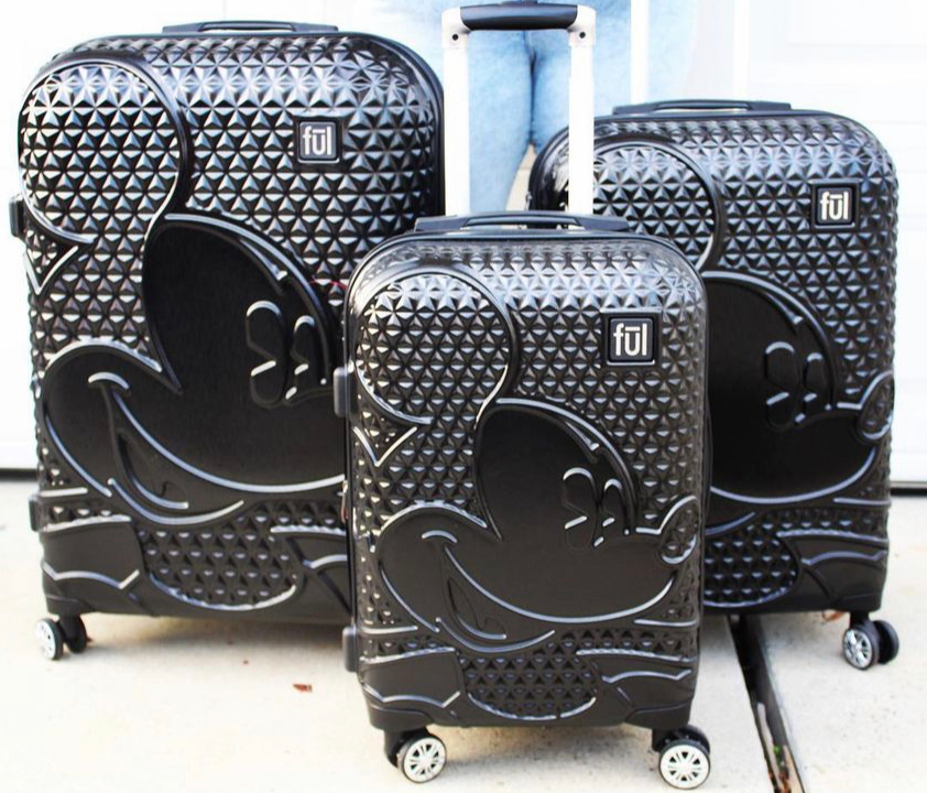 Adult Disney Luggage by Ful - Black Textured Mickey Mouse Design Spinner Suitcase Set
