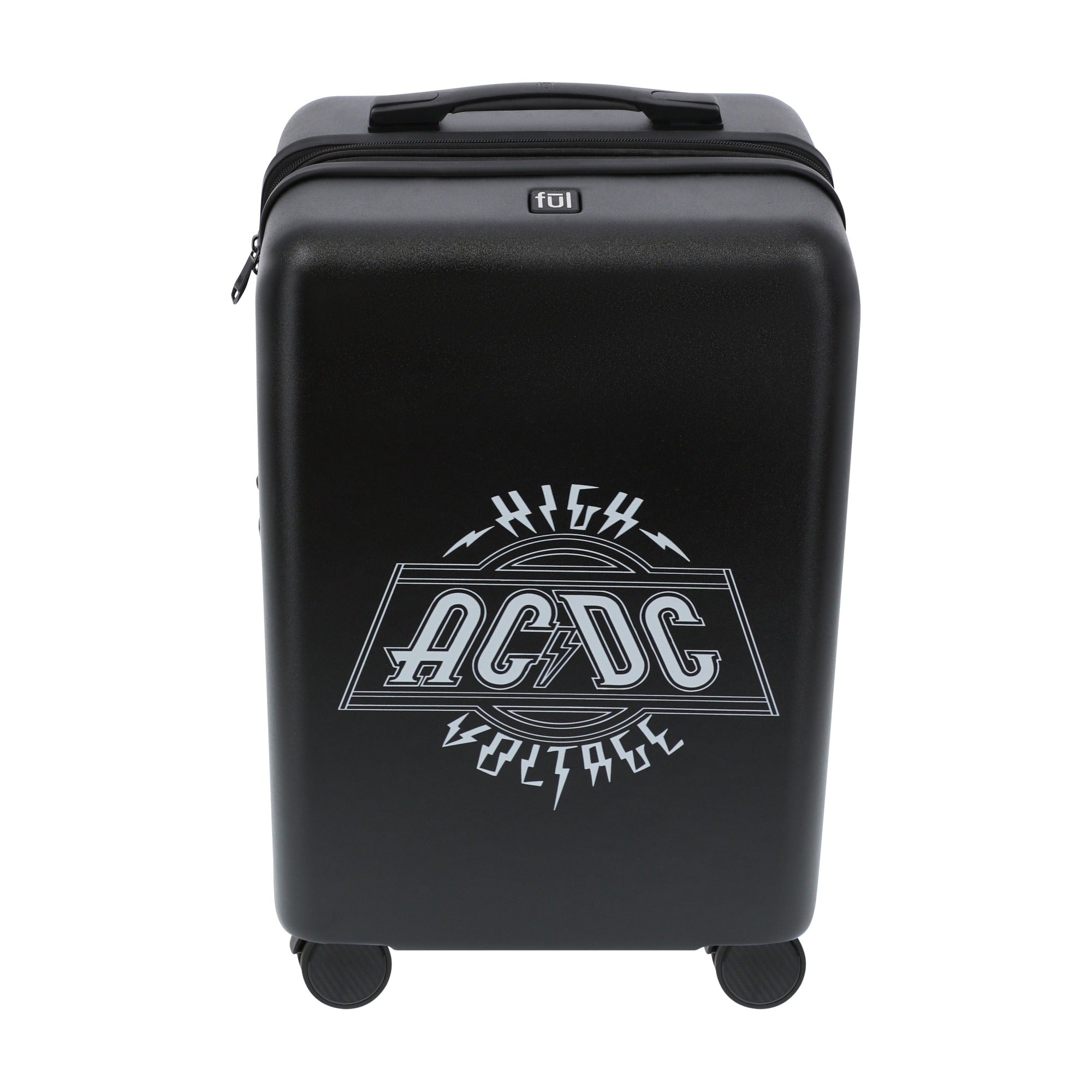 Black AC/DC 22.5" spinner suitcase carry-on luggage hardside by Ful