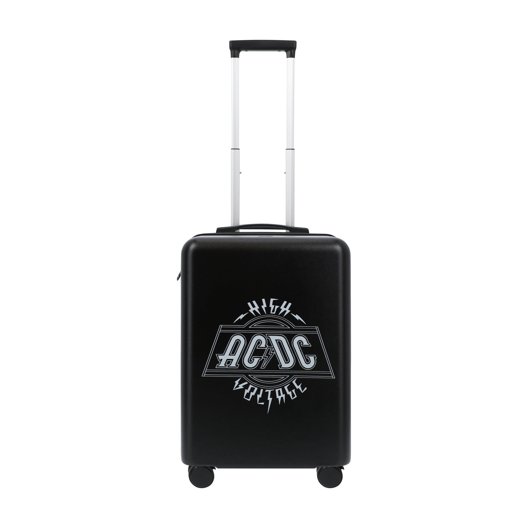 Black AC/DC 22.5" spinner suitcase carry-on luggage hardsided by Ful