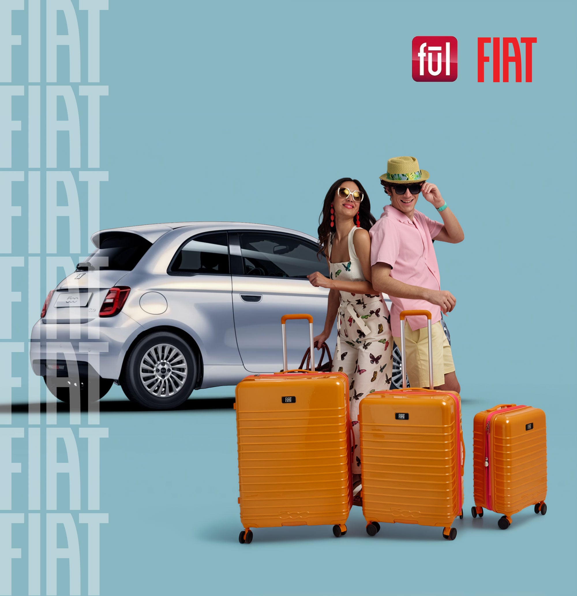 Fiat 500 x FUL 3-Piece Expandable Hardside Spinner Luggage Set – 22", 26.5", 31.5", Orange