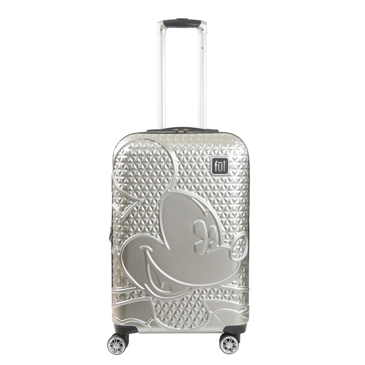 Adult Disney Luggage Mickey Mouse Texture Rolling Hard Sided Silver 26" Suitcase