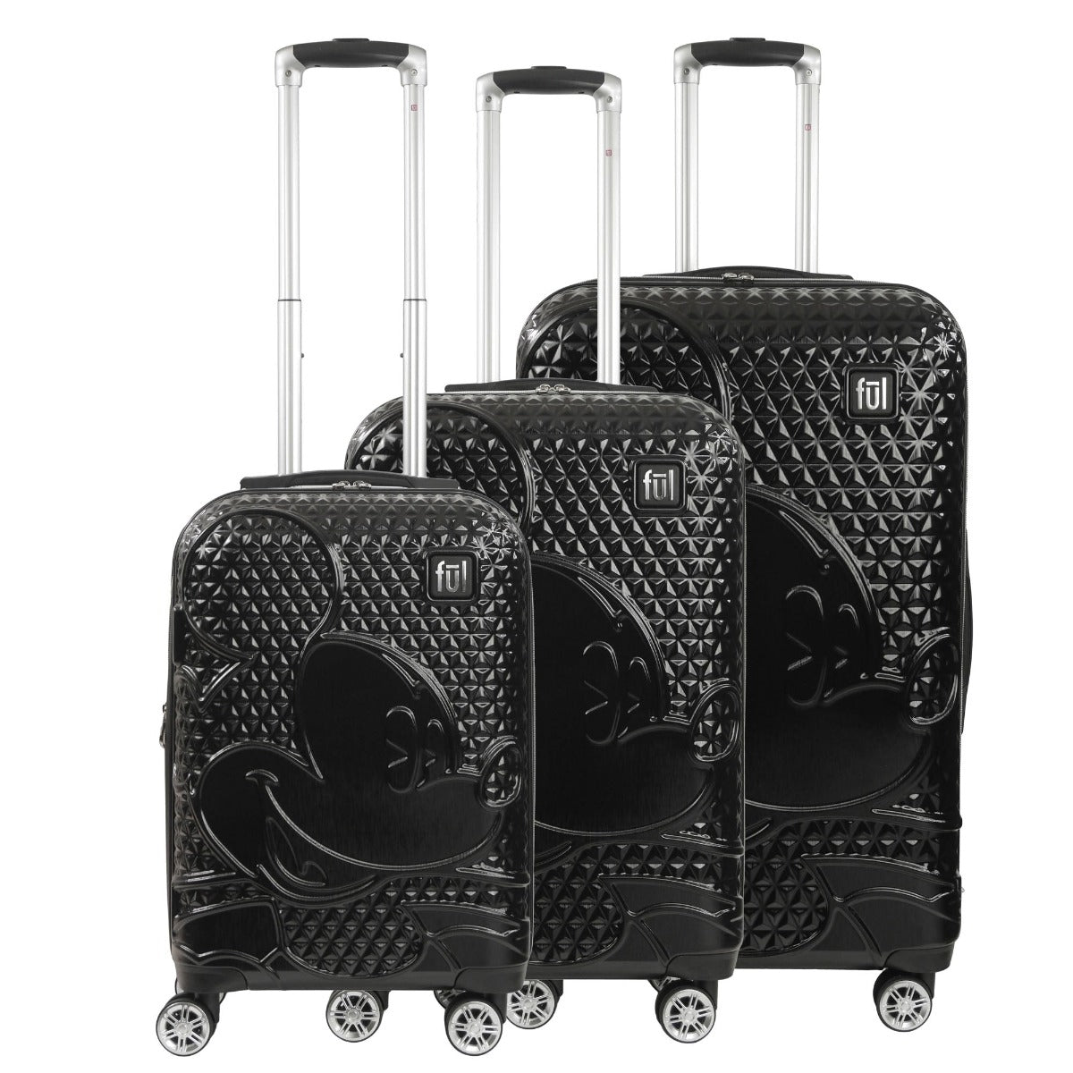 Black Disney Mickey Mouse 3 piece spinner suitcase set