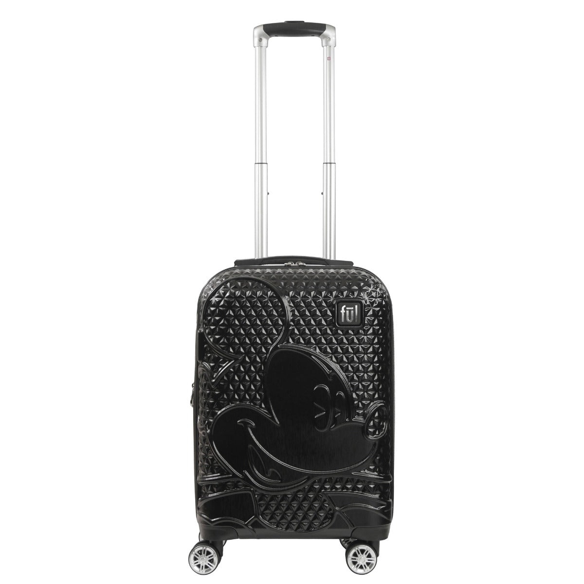 Black Disney Mickey Mouse textured raised shape 22.5" carry-on hardside spinner suitcase with ID tags - best traveling luggage for kids and adults