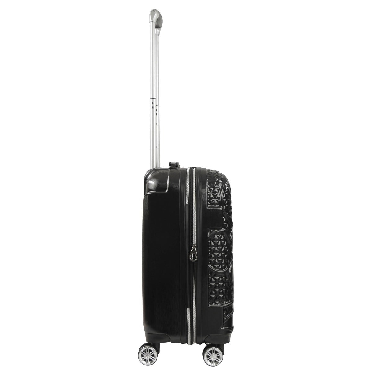 Black Disney Mickey Mouse textured raised shape 22.5 inch hardside spinner suitcase with ID tags- best hard shell carry-on luggage