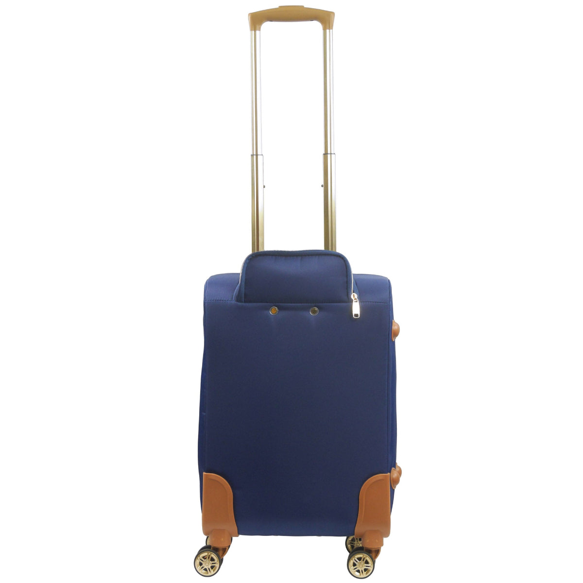 Blue 22 inches soft-sided spinner luggage durable, and easy maneuverability with 360° spinner wheels and gold handle. Officially licensed Tommy Bahama. Back.