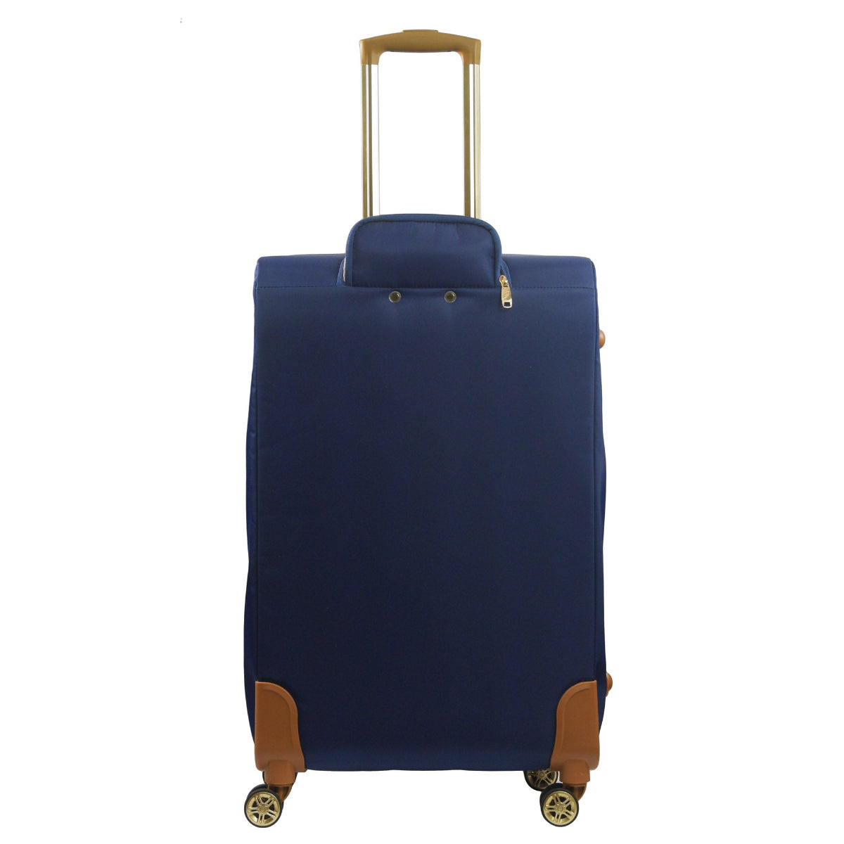 Blue 30 inches soft-sided spinner luggage durable, and easy maneuverability with 360° spinner wheels and gold handle. Officially licensed Tommy Bahama. Back.