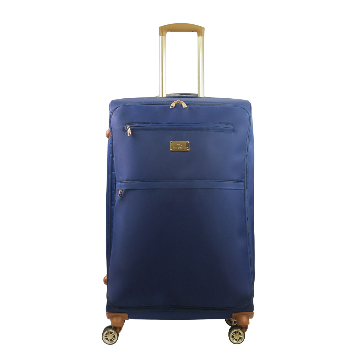 Blue 30 inches soft-sided spinner luggage durable, and easy maneuverability with 360° spinner wheels and gold handle. Officially licensed Tommy Bahama. Front.