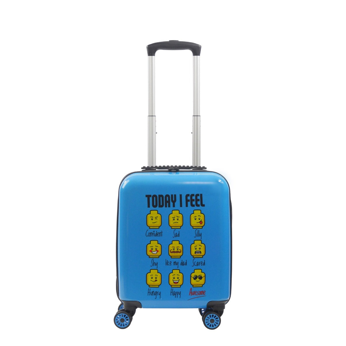 Light Blue Lego Play Date Minifigures Today I Feel 18-inch kids carry-on spinner suitcase