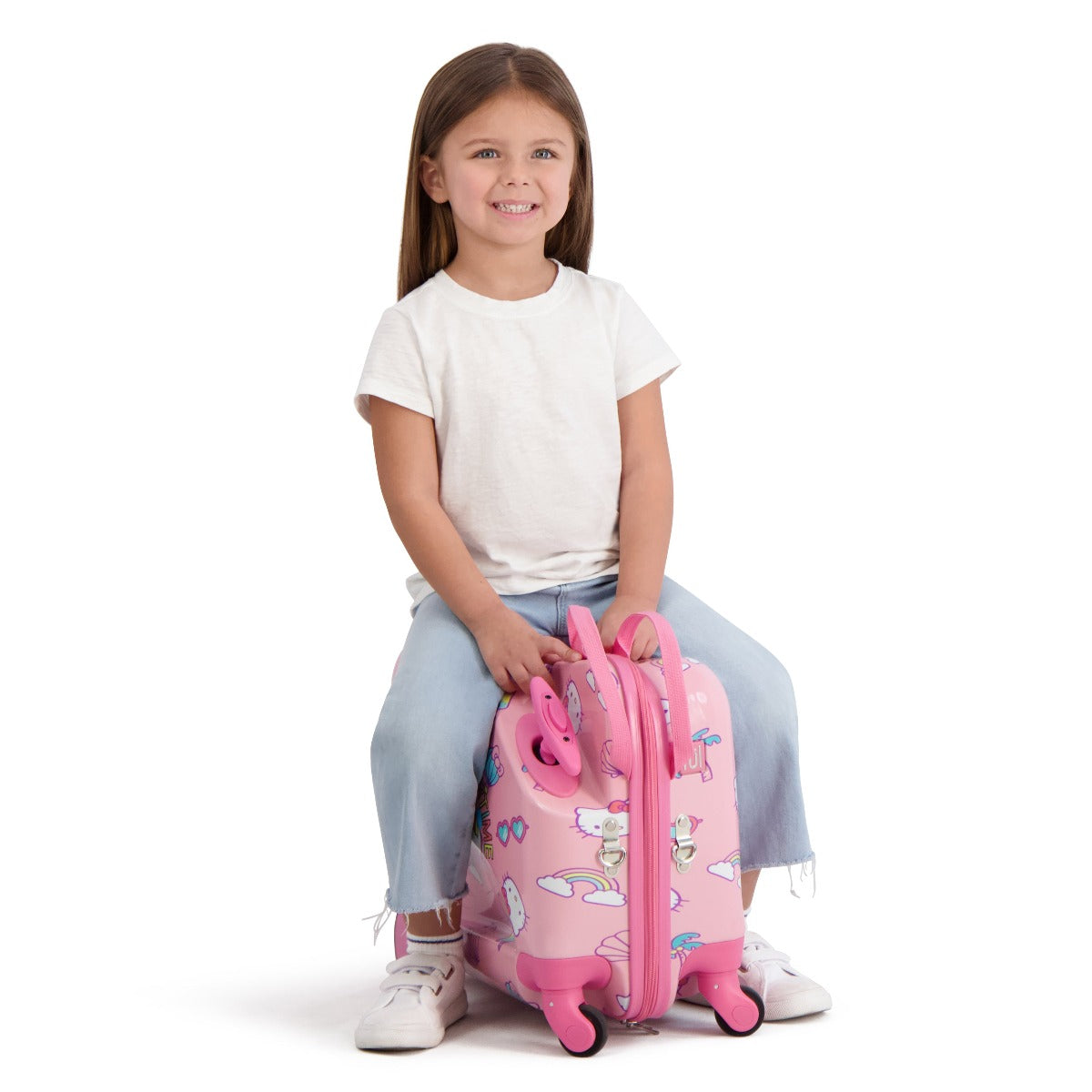 Pink Hello Kitty Summertime Ride-on 14.5 inch hardshell rolling luggage for kids