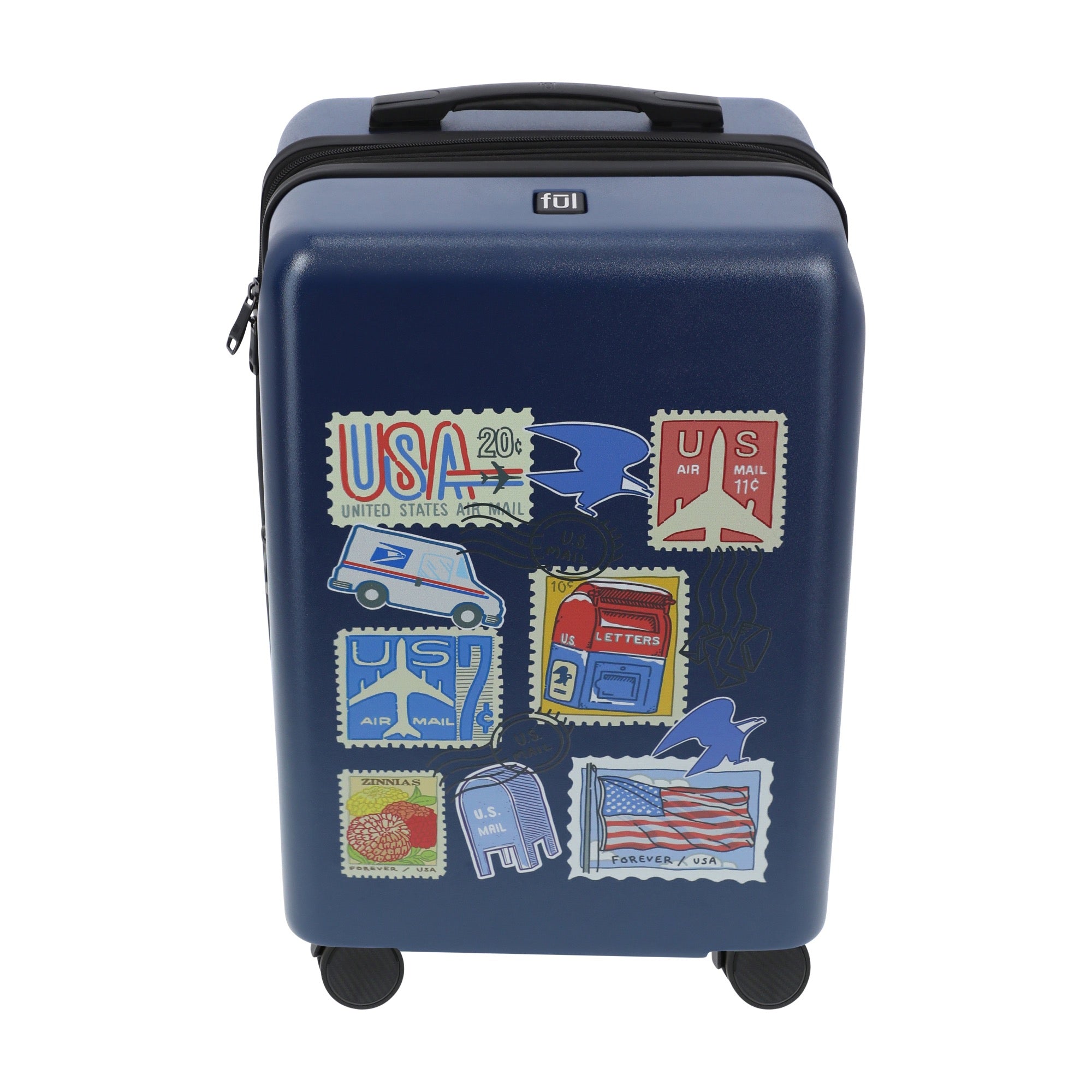 Navy blue USPS 22.5" carry-on spinner suitcase luggage by Ful