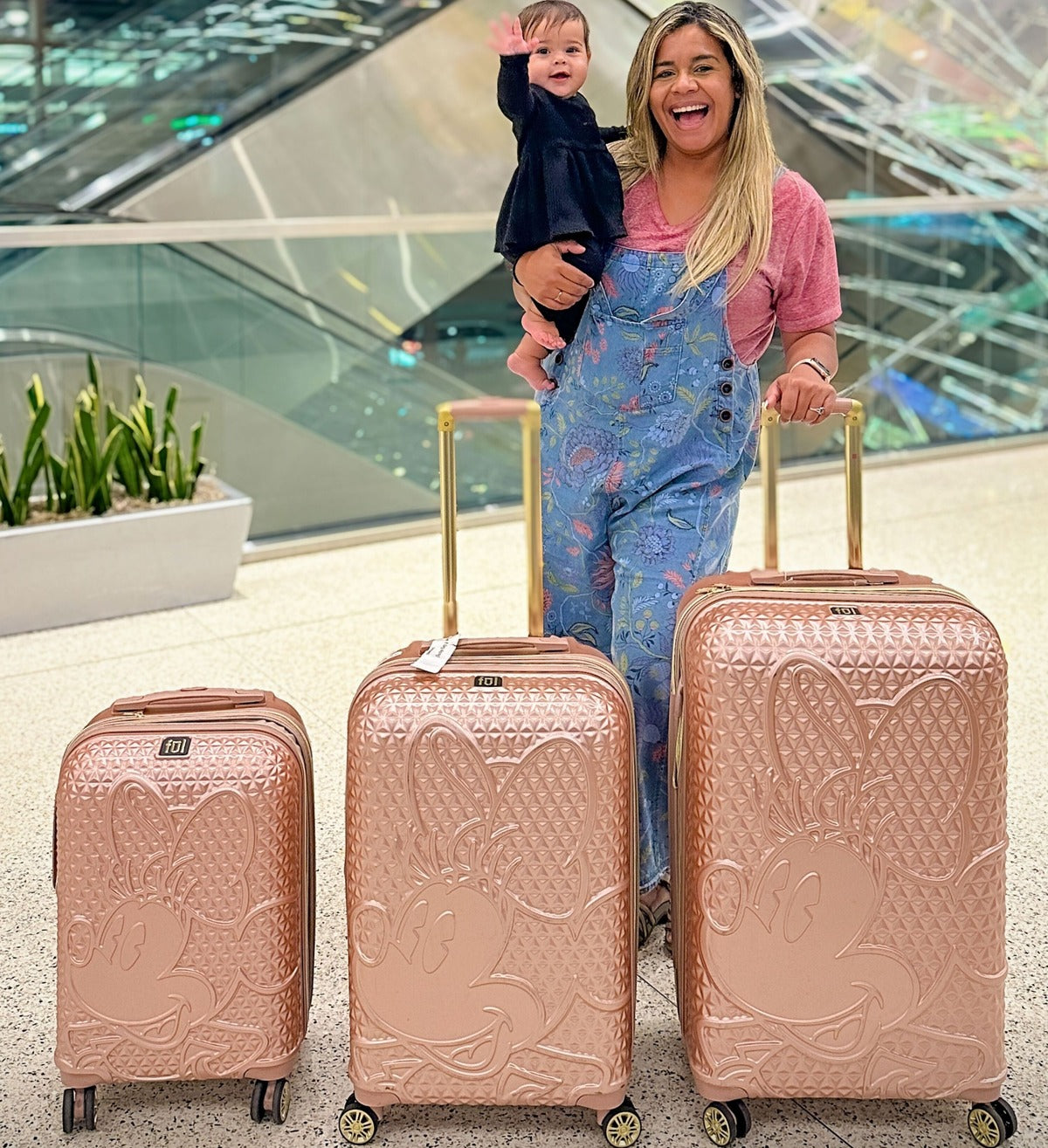 Ful Disney Minnie Mouse rolling luggage 3 piece set rose gold - best traveling suitcase sets