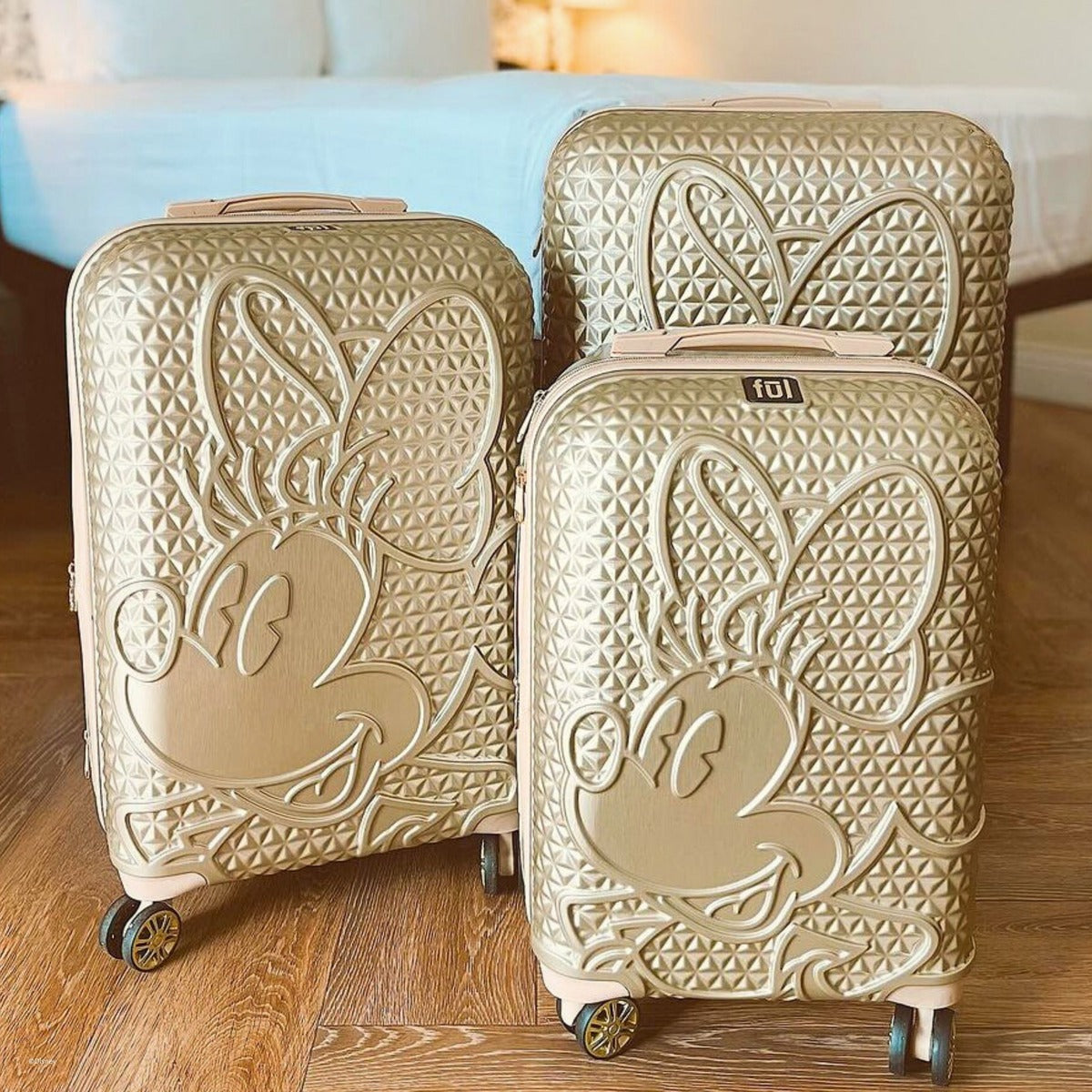 Taupe Ful Disney Minnie Mouse rolling luggage 3 piece set - best suitcases for traveling