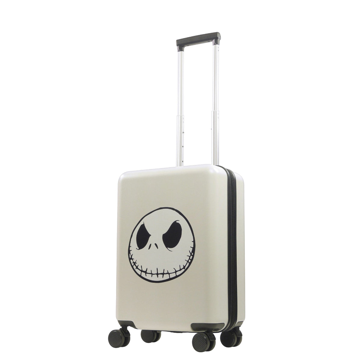 Ready for a spooktacular adventure with this Disney Nightmare Before Christmas Jack 22.5" white carry-on luggage spinner suitcase, a bold statement piece.