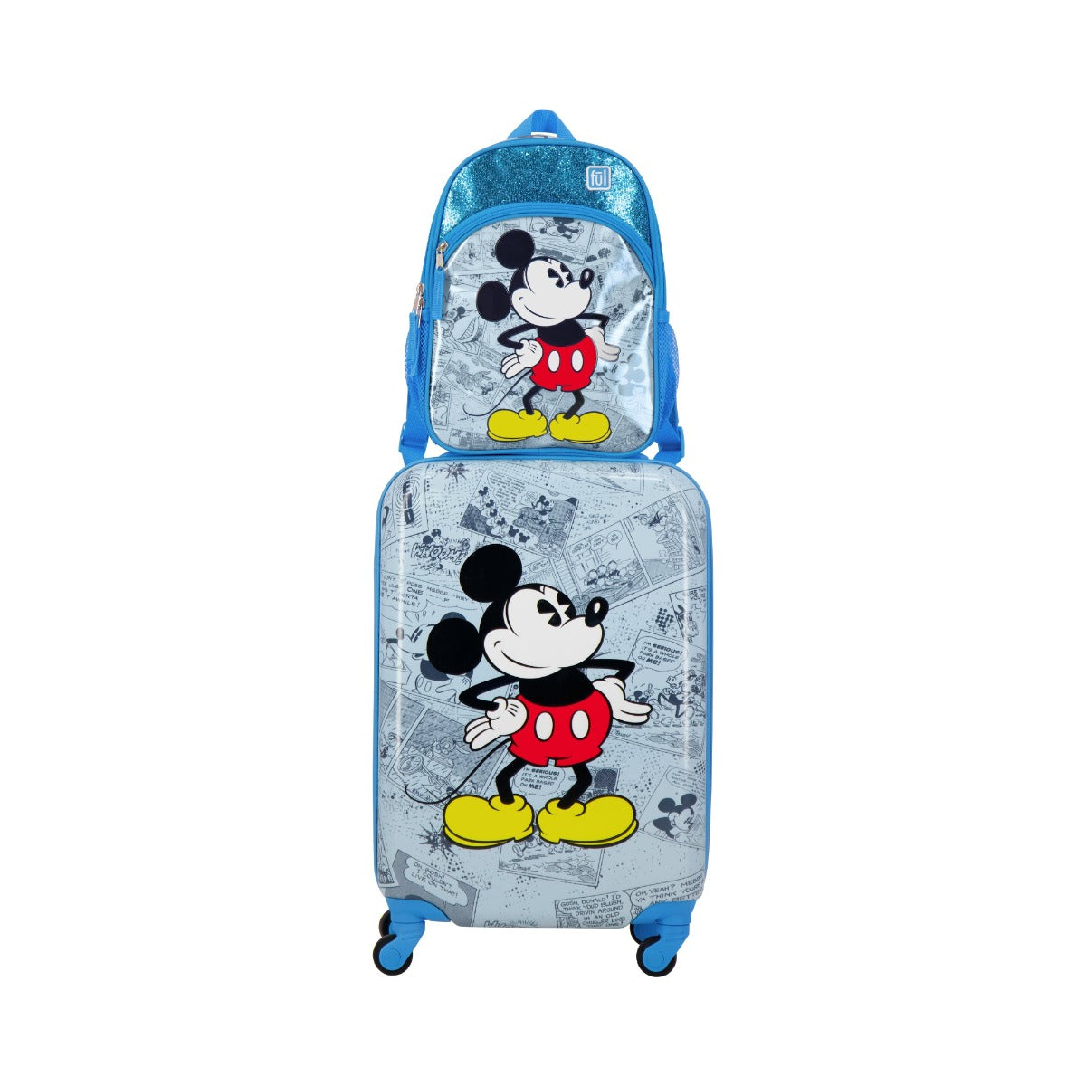 Blue Disney Heritage Mikey Mouse matching 2 piece set with suitcase and backpack for kids