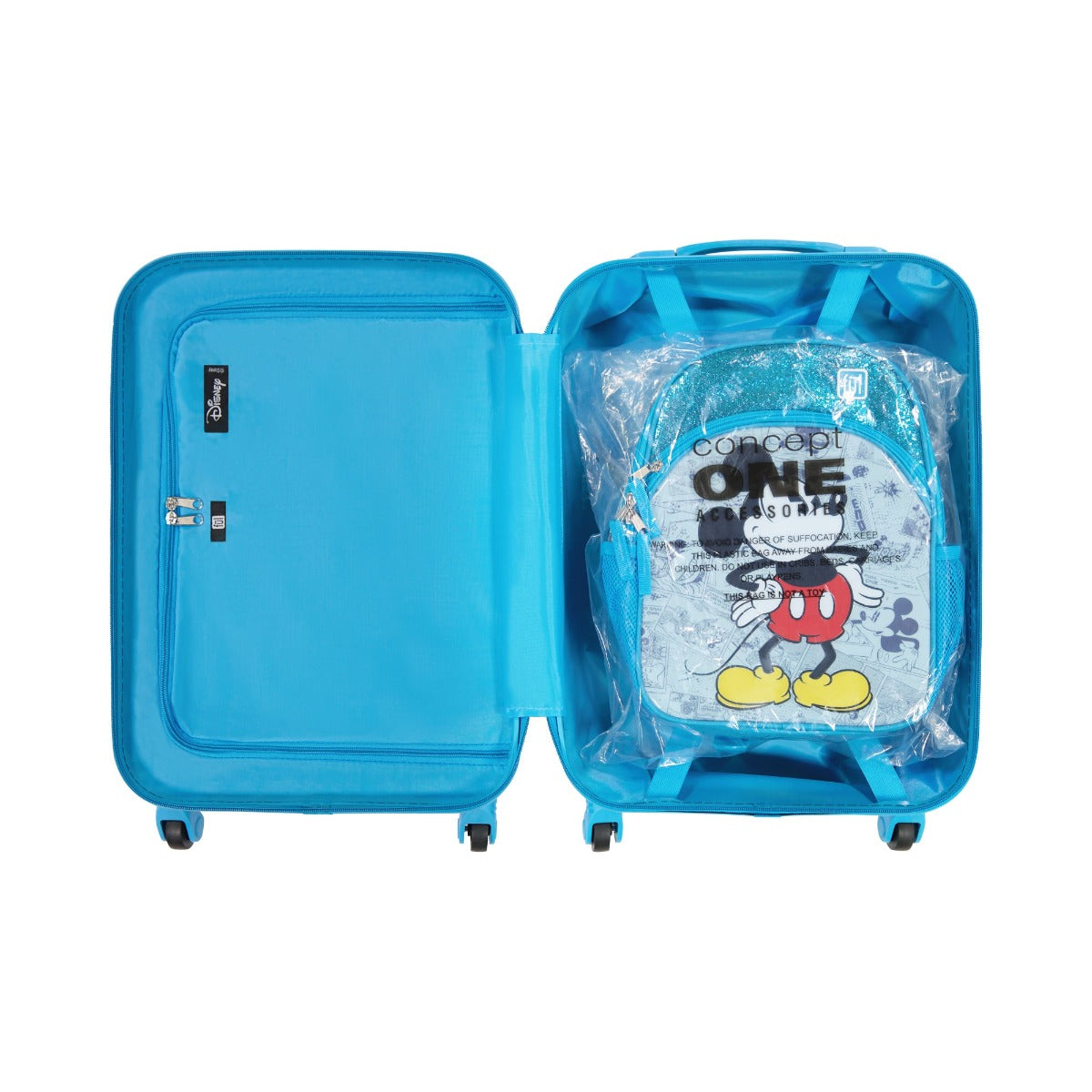 Blue Disney Heritage Mikey Mouse matching 2 piece set - 21" suitcase and 13" backpack for kids