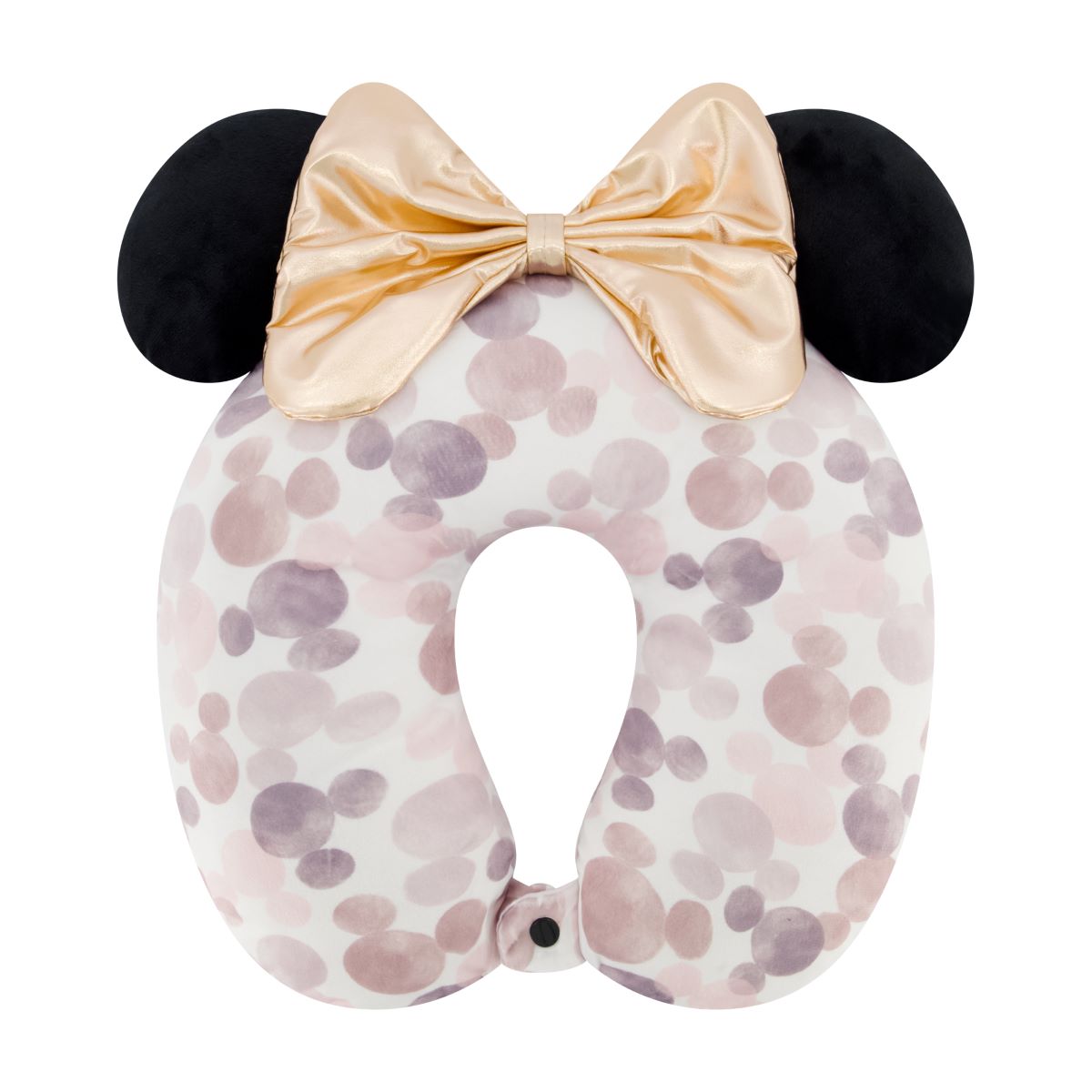 Disney Minnie Mouse Water Print 3D black Ears & soft yellow Bow Travel Pillow