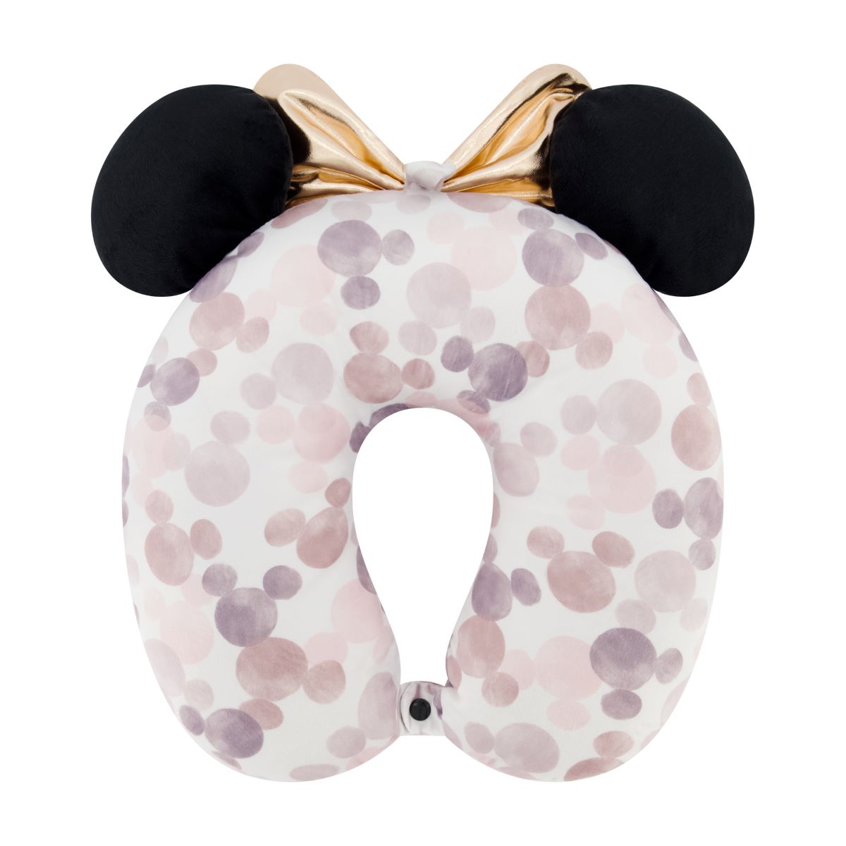 Disney Minnie Mouse Water Print 3D black Ears & soft yellow Bow Travel Pillow