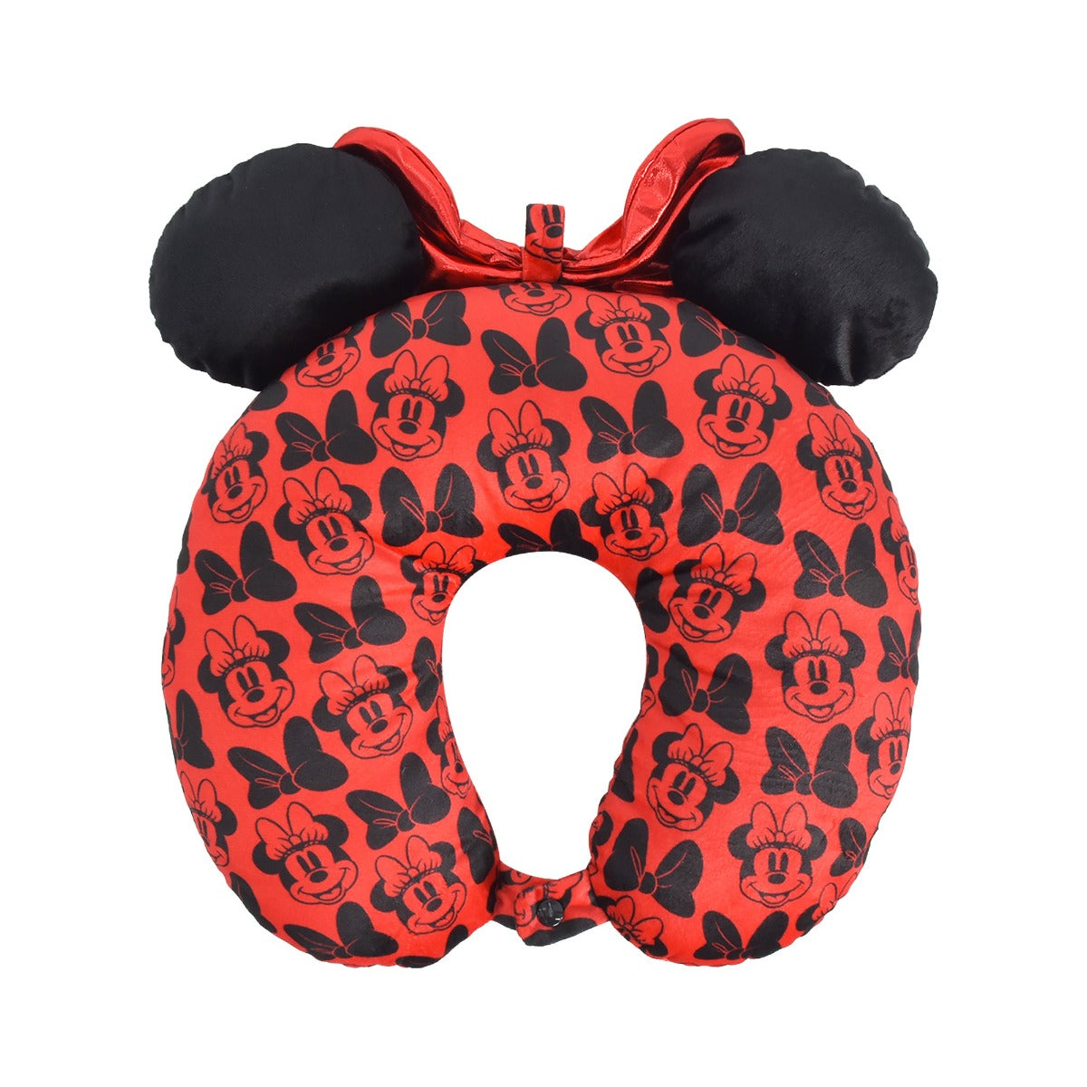 Red Disney Minnie Mouse travel neck pillow with 3D ears and bow