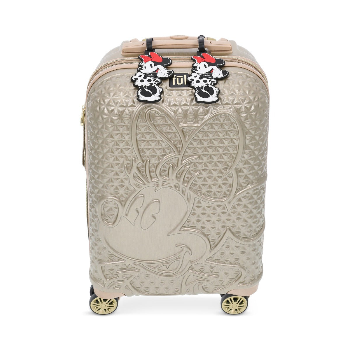 Gold Ful Disney Minnie Mouse raised shape 22.5" carry-on hardside spinner suitcase luggage with 2 ID tags