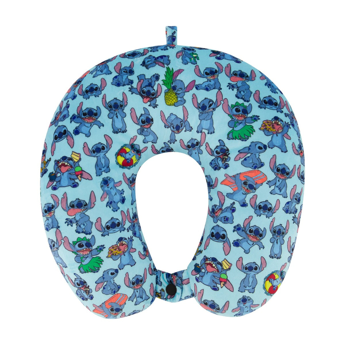 Stitch neck pillow with button closure in light blue - best travelling neck pillows for kids
