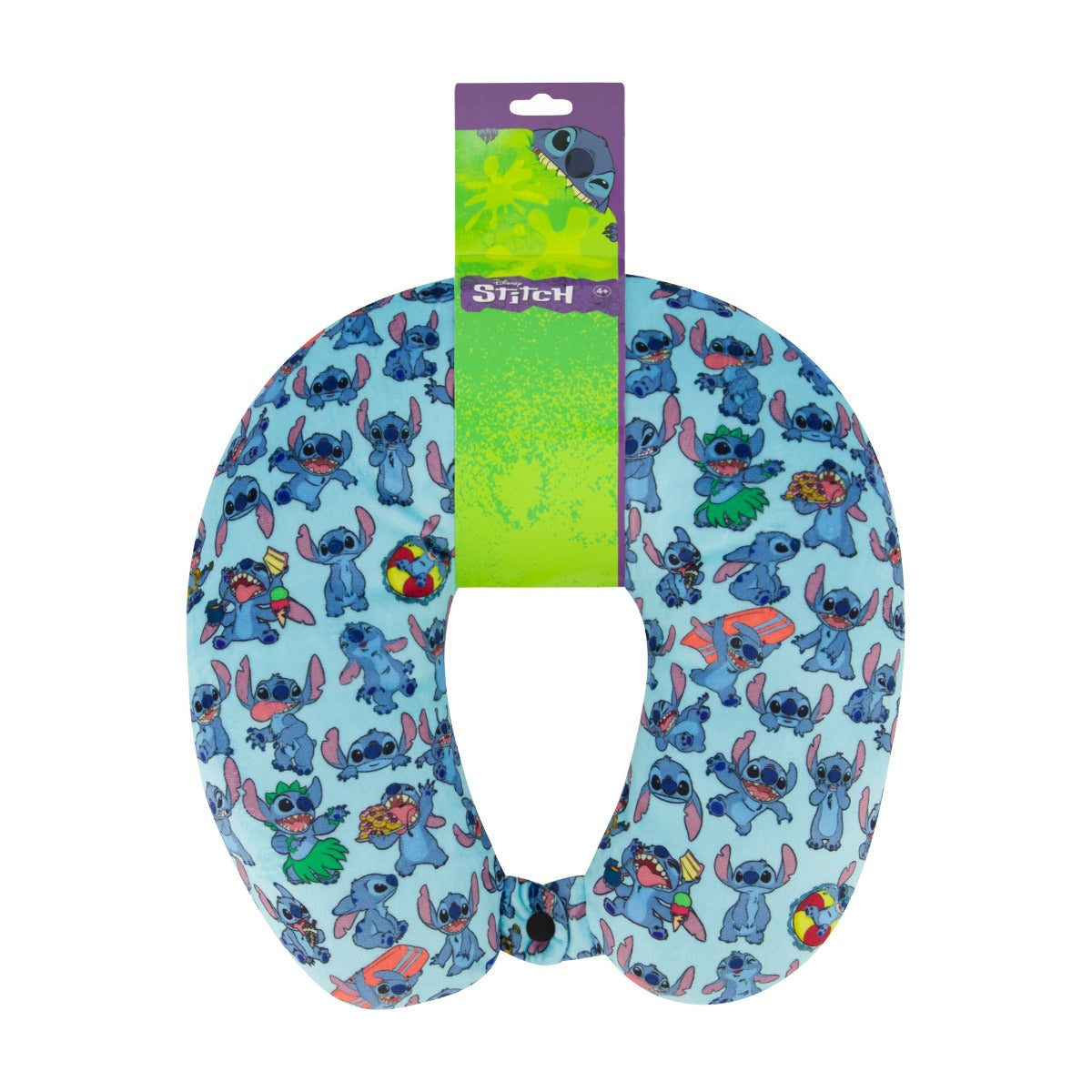 Stitch neck pillow with button closure in light blue - best comfortable travel pillows for kids