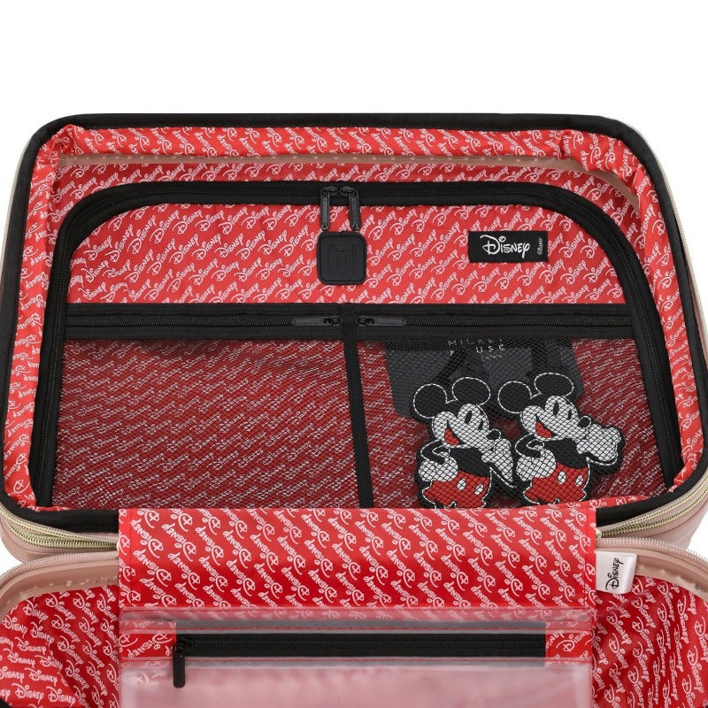 Rose gold Ful Disney Mickey Mouse 22.5" carry-on hardside spinner suitcase luggage with 2 id tags - best suitcases for traveling adults and kids