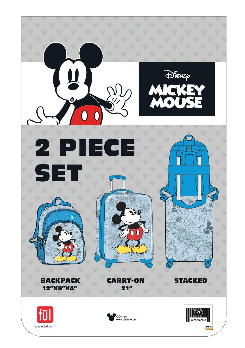 Blue Disney Heritage Mikey Mouse matching carry-on 2 piece set for kids travel