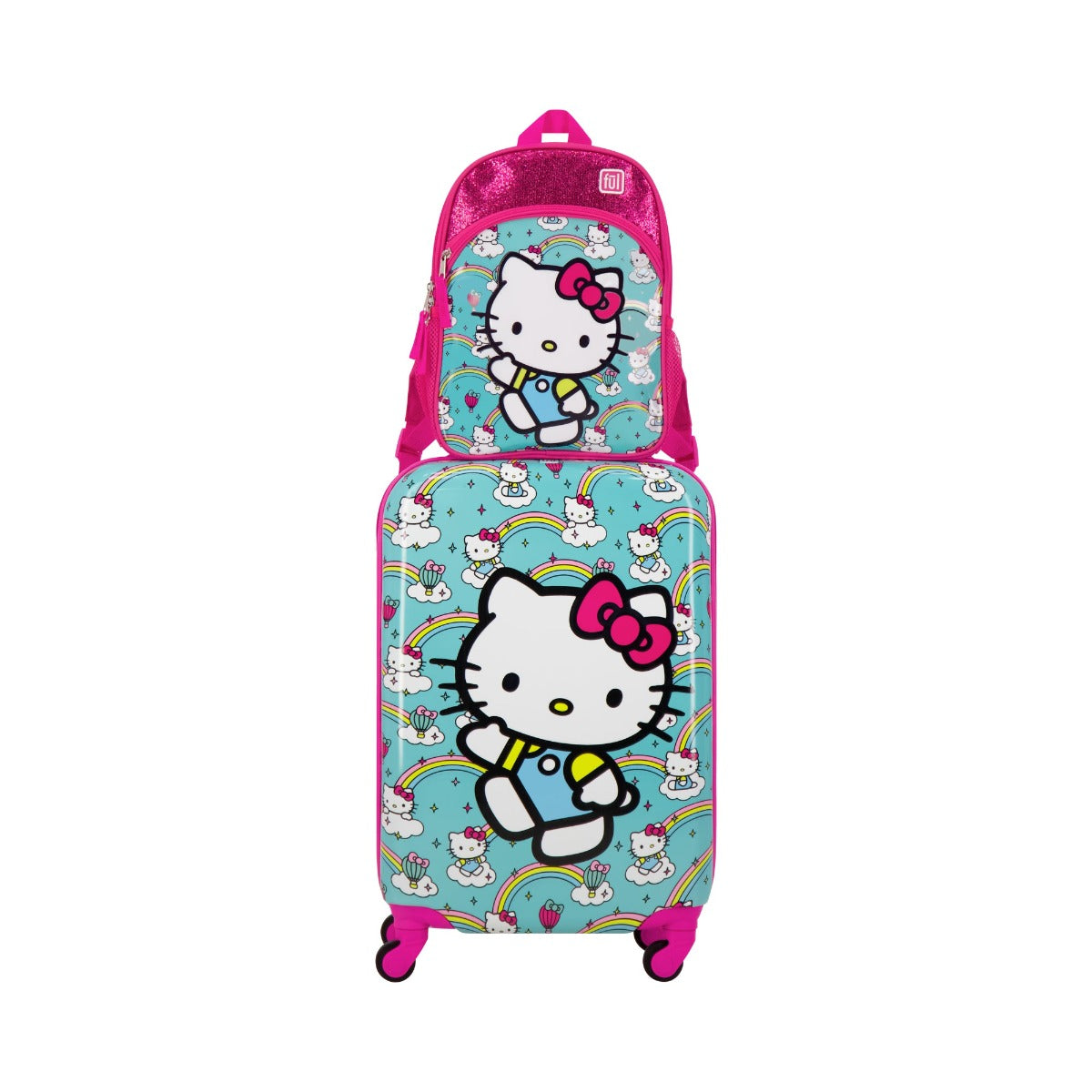 Hello Kitty Ful Rainbows matching 2 piece set with 21" suitcase 13" backpack for kids