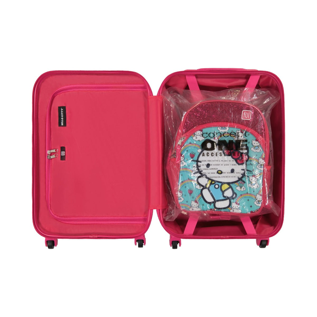 Hello Kitty Ful Rainbows matching 2 piece set - 21 inch suitcase 13 inch backpack for kids