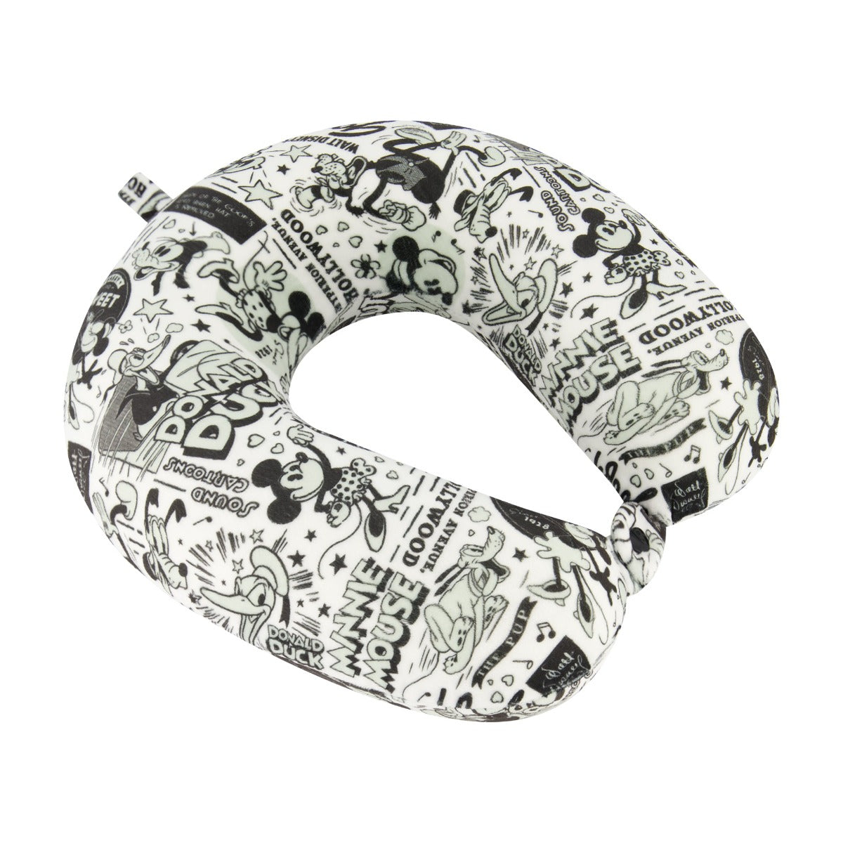 Black and white print Ful Disney 100 year anniversary characters all over travel neck pillow 