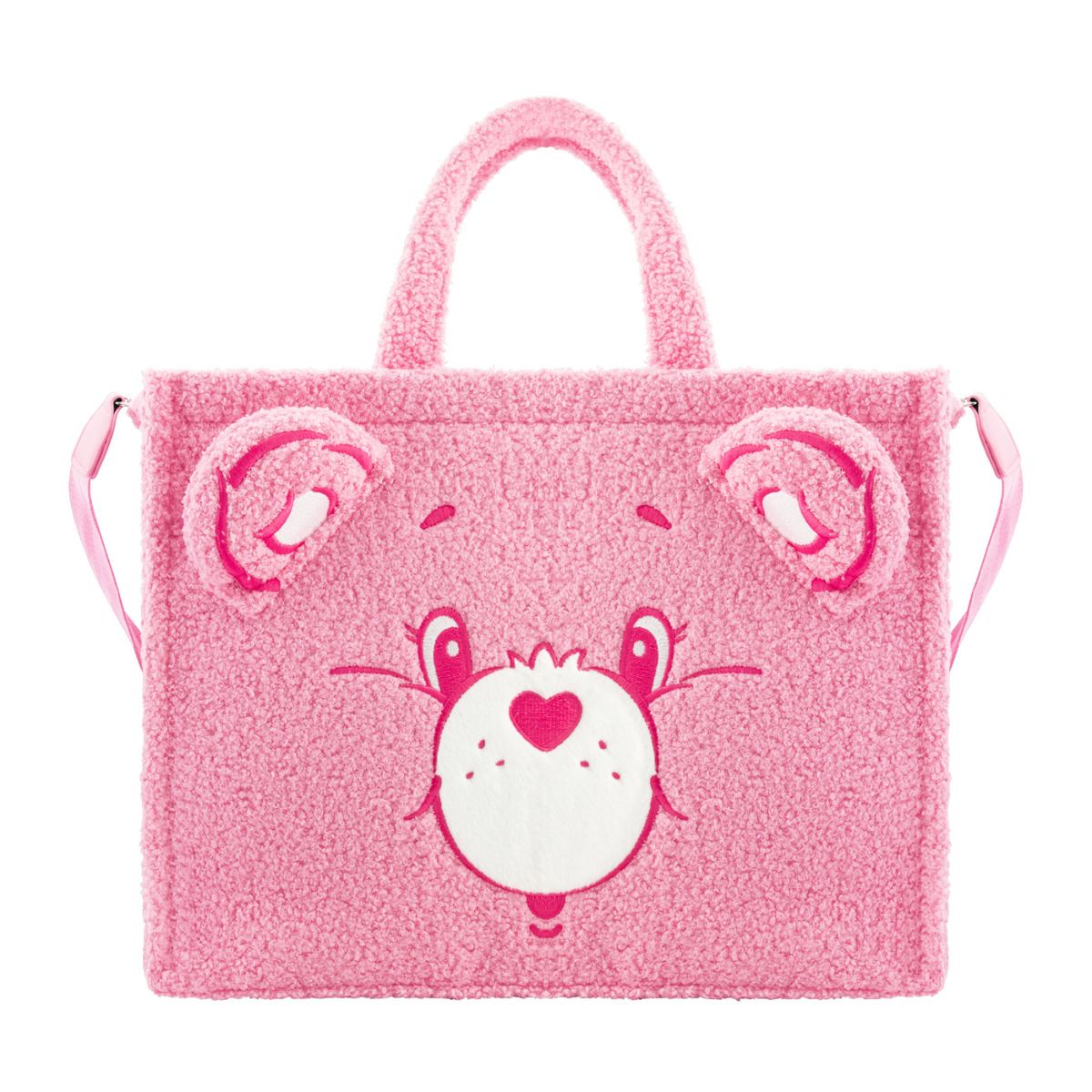 Care Bears Cheer Bear Large Sherpa Pink Travel Tote and adjustable removable shoulder strap