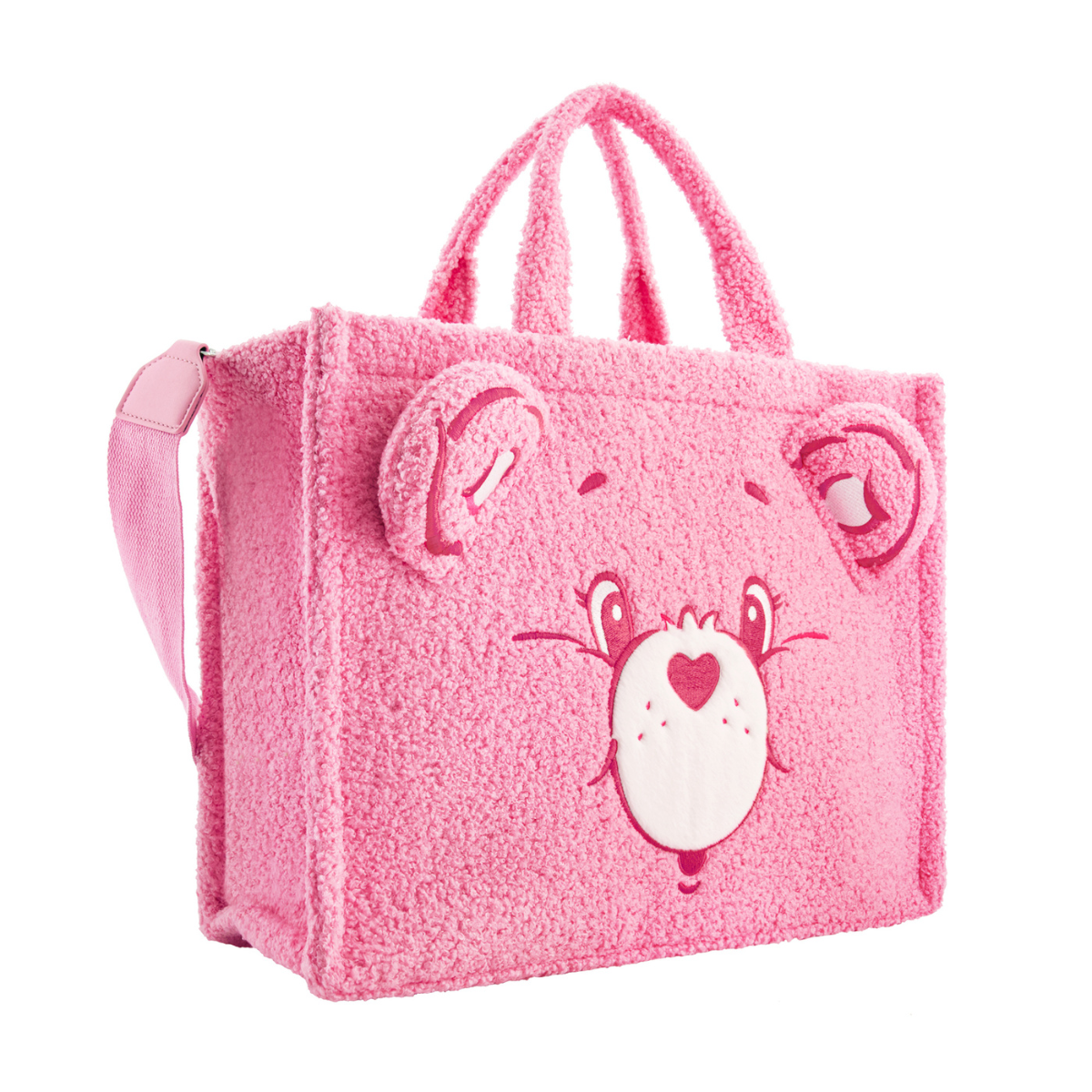 Care Bears Cheer Bear Large Sherpa Pink Travel Tote and adjustable removable shoulder strap