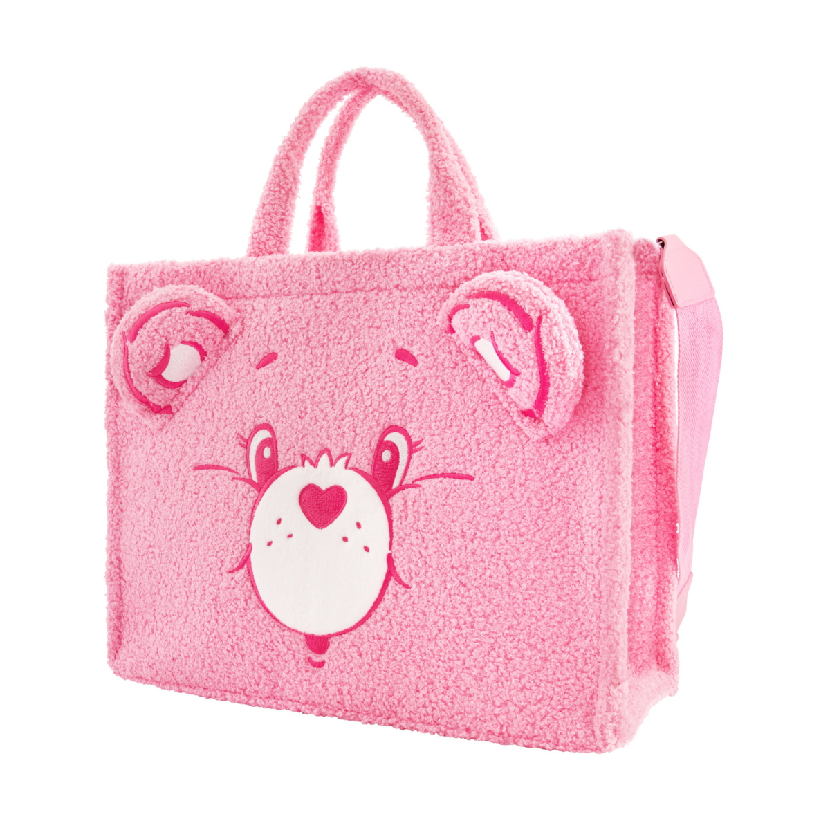 Care Bears Cheer Bear Large Sherpa Pink Travel Tote and adjustable removable shoulder strap