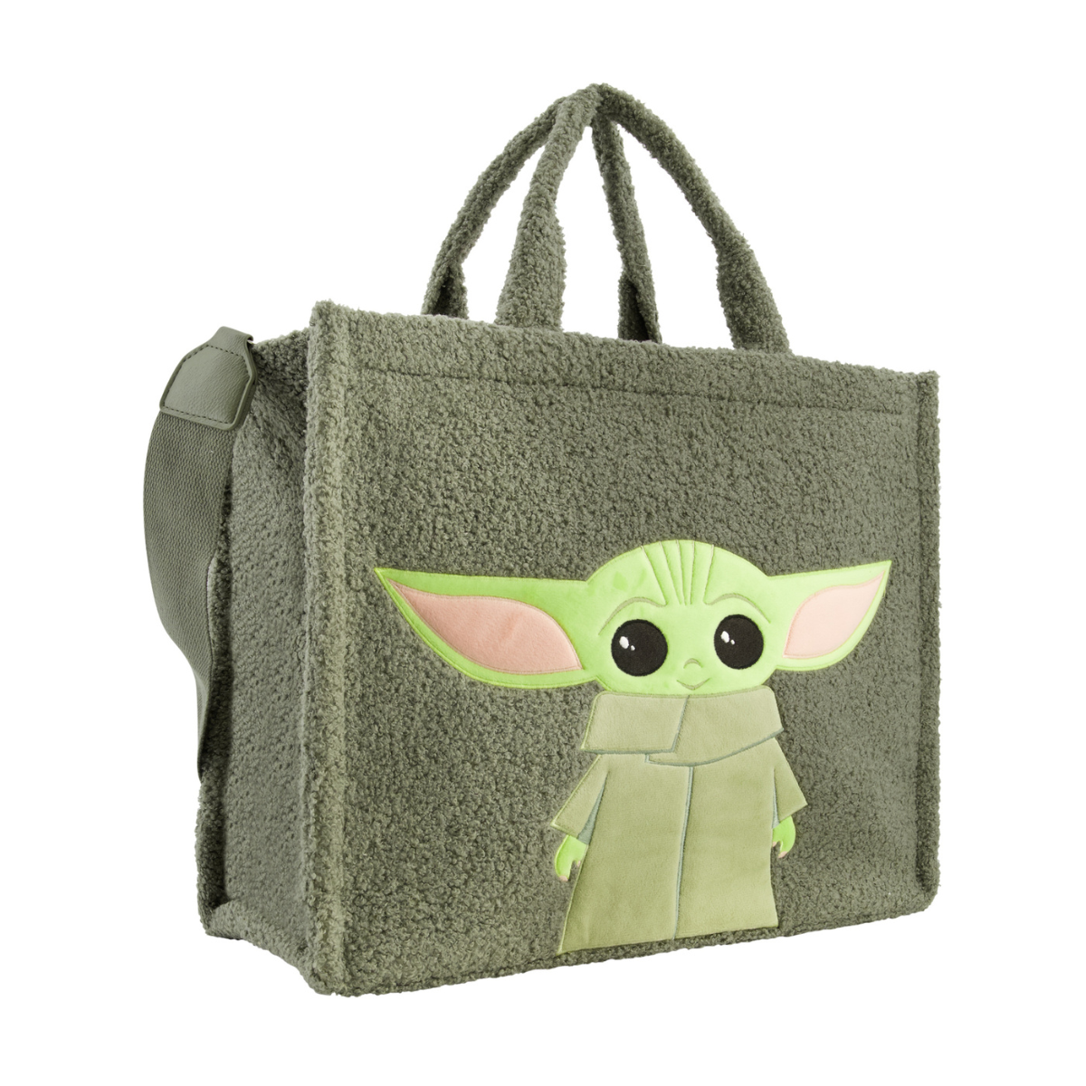 Star Wars Grogu Sherpa Travel Green Tote with Adjustable removable shoulder strap