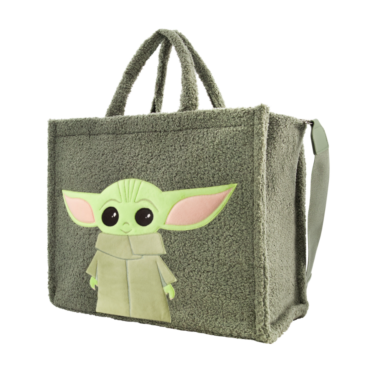 Star Wars Grogu Sherpa Travel Green Tote with Adjustable removable shoulder strap