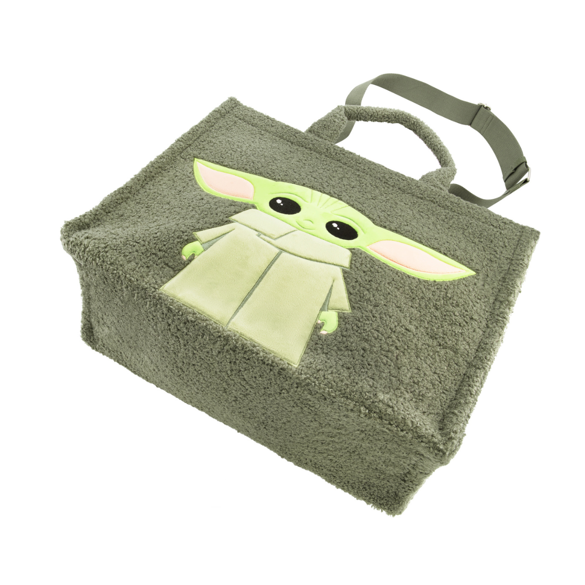 Star Wars Grogu Sherpa Travel Green Tote with Adjustable removable shoulder strap