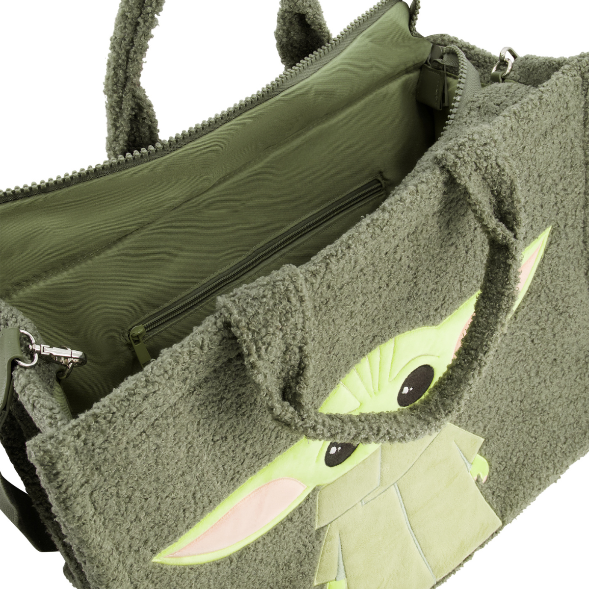 Star Wars Grogu Sherpa Travel Green Tote with Adjustable removable shoulder strap