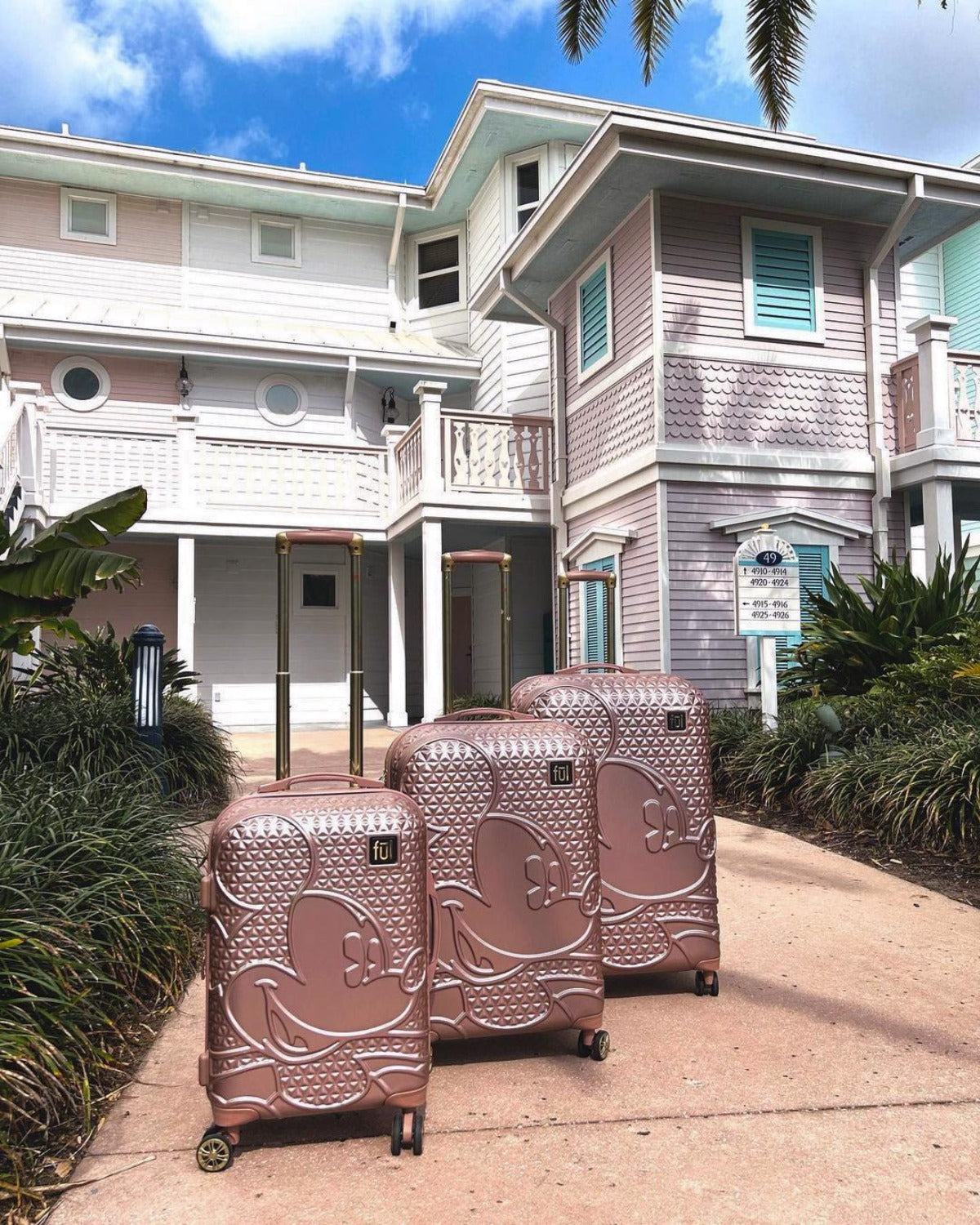 Disney Mickey Mouse Rolling Suitcases 3 Piece Set Rose Gold