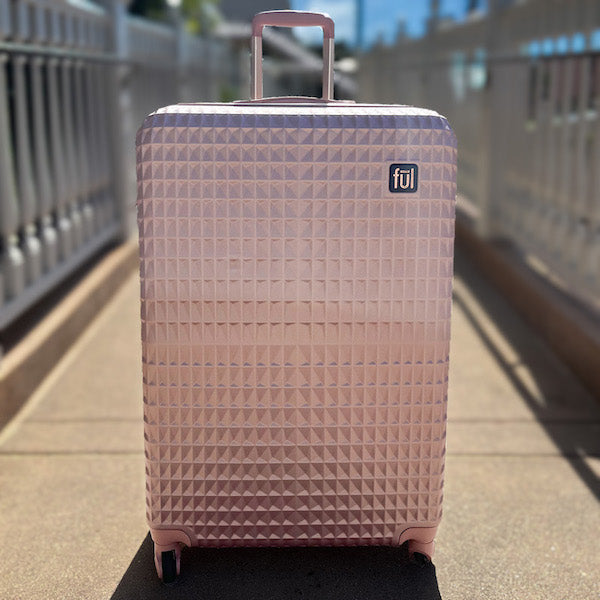checked luggage rose gold spinner suitcase by Ful