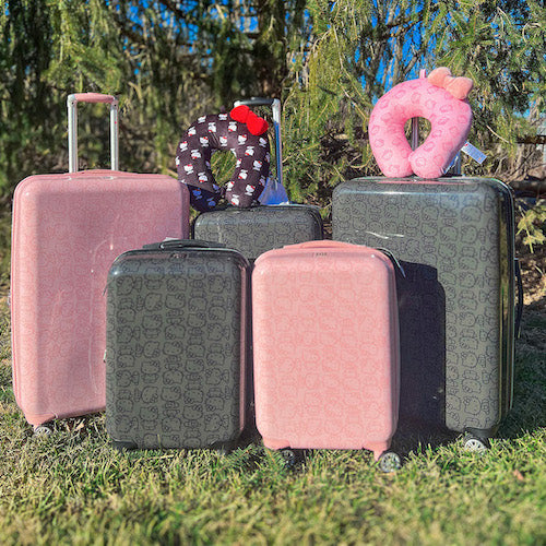 Hello Kitty Luggage Sets pink and black spinner suitcases carry-on checked hardside bags