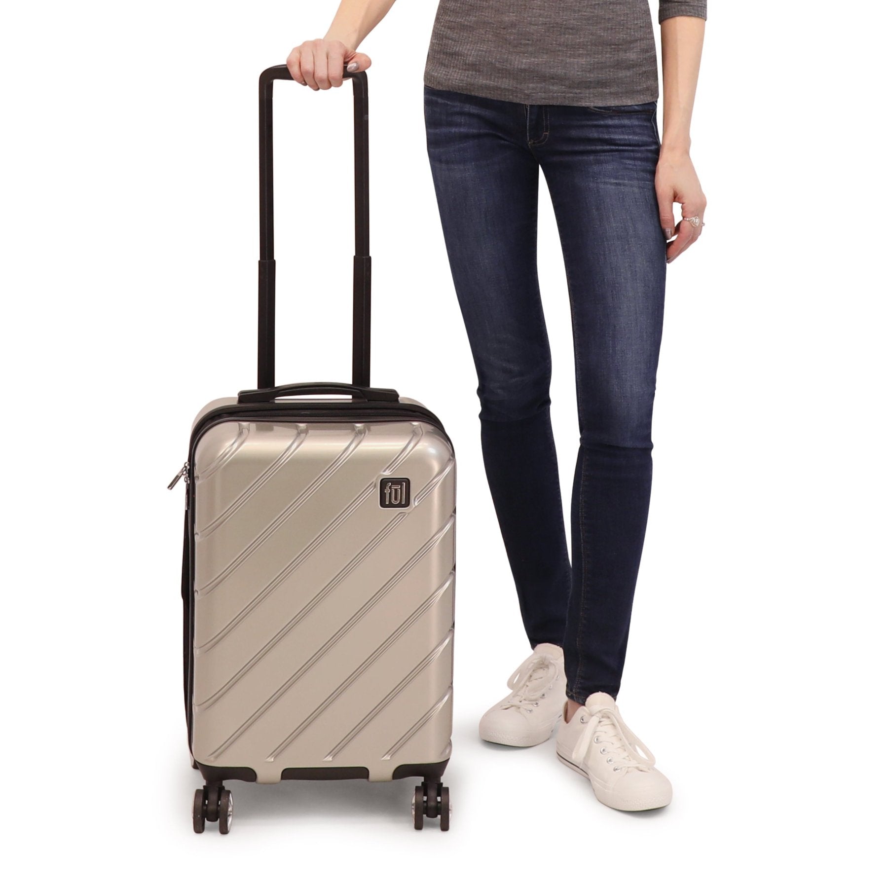 Silver Grey Carry-on Rolling Hardside Luggage Spinner Suitcase by Ful