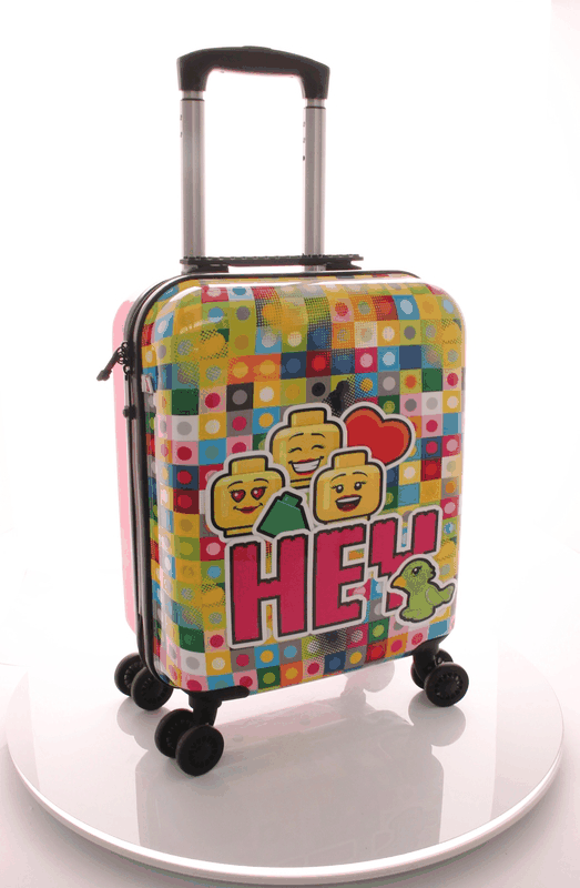 Pink Lego Play Date Hey Minifigures 18-inch luggage - best kids carry-on hard-sided spinner suitcase for traveling
