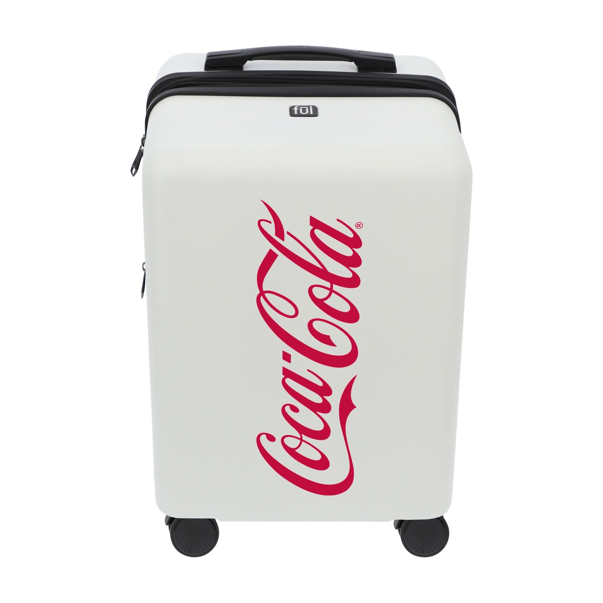 White Coca Cola 22.5" carry-on spinner suitcase rolling luggage by Ful