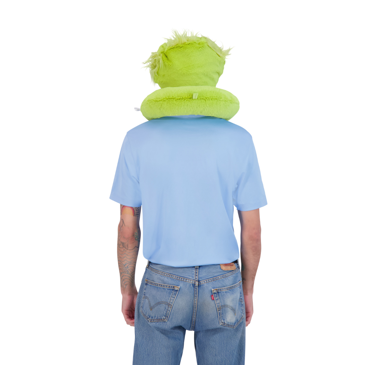 Green Grinch face hooded faux fur best travel neck pillow.